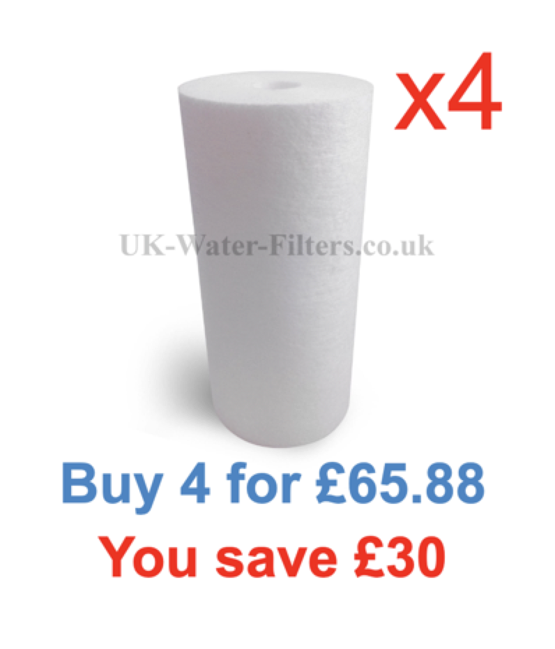 Four 20 Inch Large Diameter 20 Micron Polypropylene Filter Pack