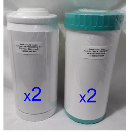 Two Whole House Filters Plus Scale Centurion Filters Renewal Double Unit - High Flow Cartridges - Code FIL16/SC16TWO (old code WHS+SC-BB-CA-10-CDx2)