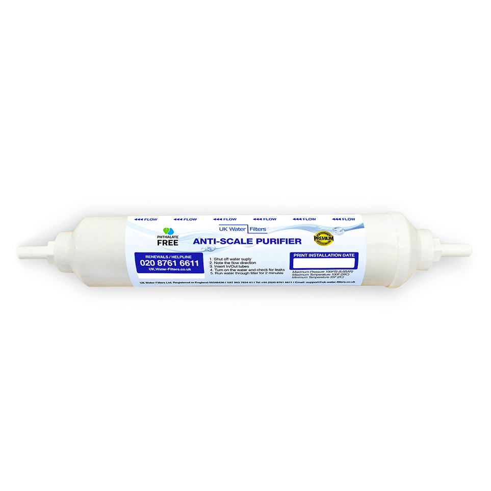 Anti-limescale plus taste and odour inline filter with male ends