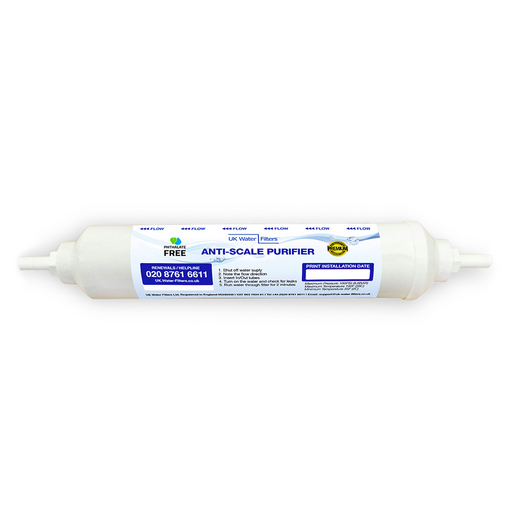 Anti-limescale plus taste and odour inline filter with male ends