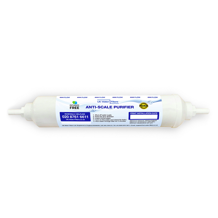 Anti-limescale plus taste and odour inline filter with male ends